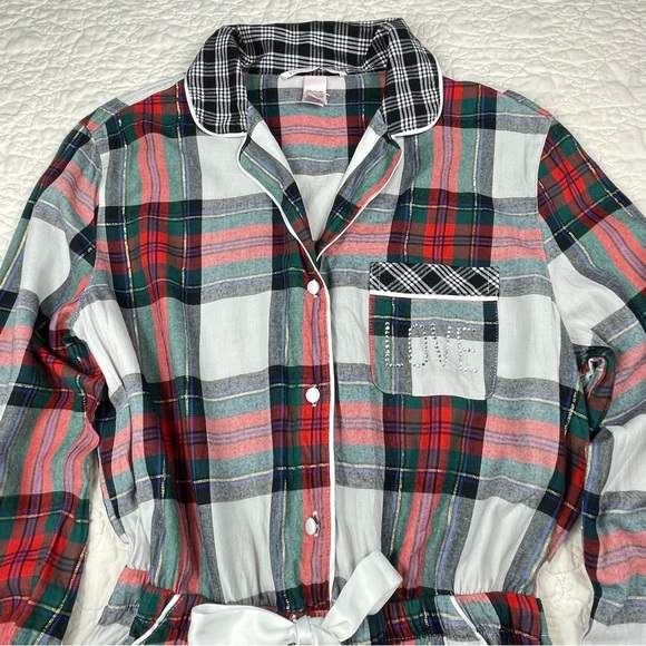 🔥NWOT Victoria’s Secret Plaid Red Green White Flannel Pajama Romper Women Sz S - Picture 13 of 16